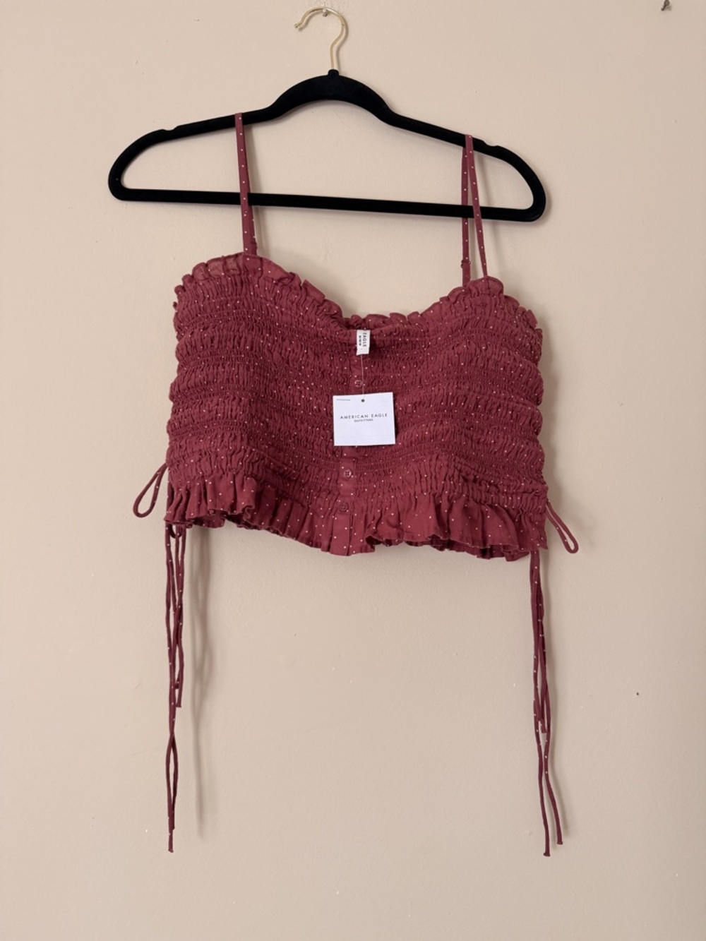 NWT AE Dusty Rose Smocked Ruffle Crop Cami